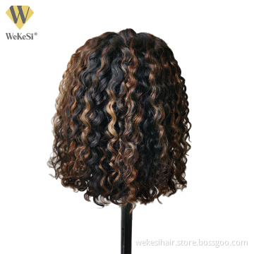 Natrual Black Blonde Highlights Wig Mix Color Deep Wave Curly Pre Plucked HD Transparent Lace Front Raw Virgin Human Hair Wigs